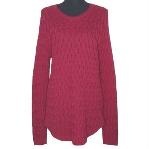 Jeanne Pierre Large Fisherman Cable Knit Crew Neck Round Hem Sweater